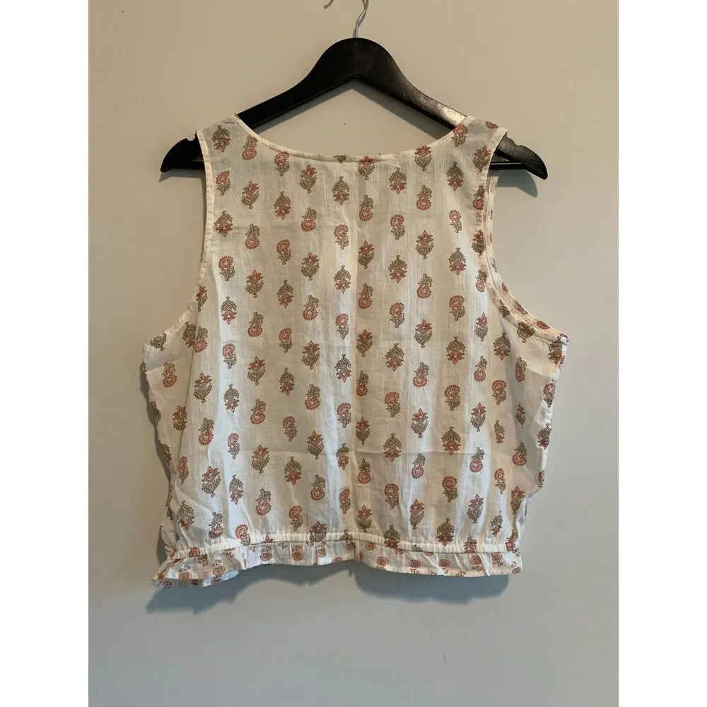 NWT Lucky Brand Floral Sleeveless Tunic Tank Top with Bow Detail Women’s Size L - Picture 2 of 6